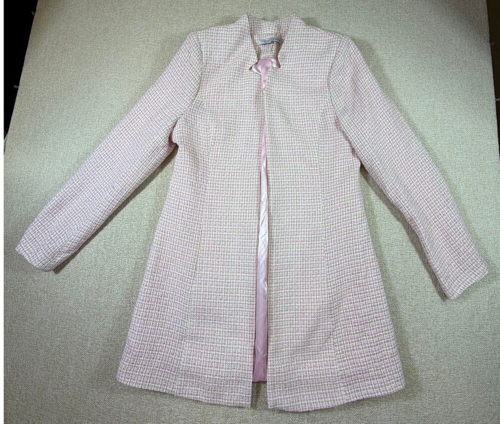 Baltic Born Women S Tweed Pink Tan Open Front Casual Career Blazer Jacket